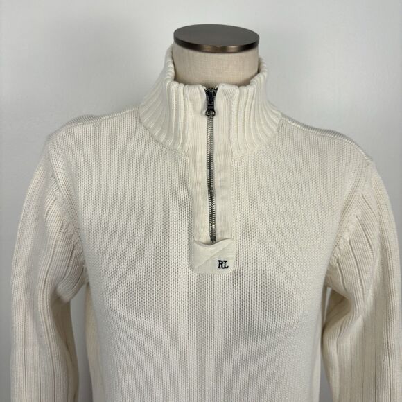 VTG Polo Jeans Co Ralph Lauren Womens L White Ribbed Pullover Sweater Half Zip - Picture 1 of 6